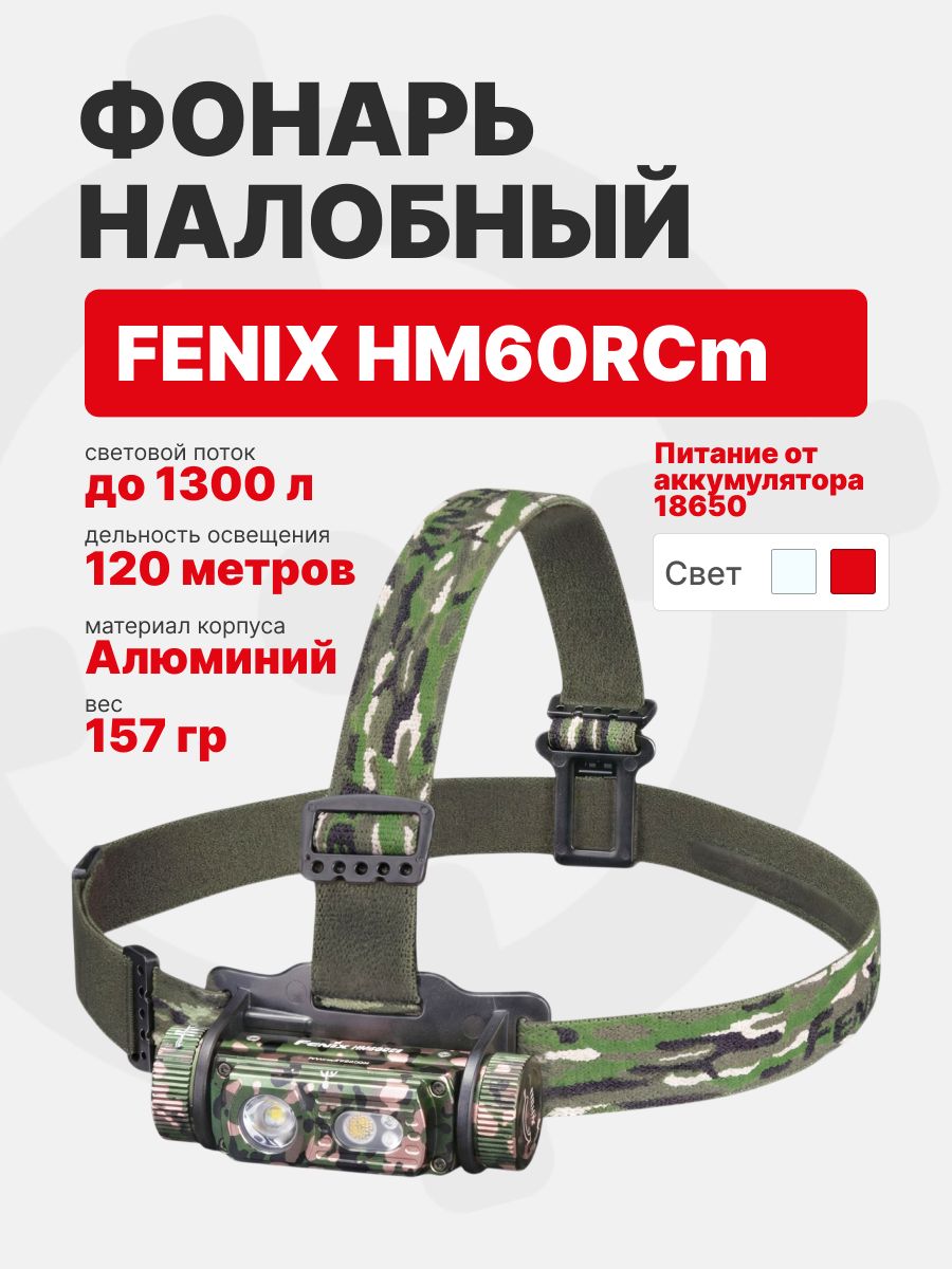 Фонарь Fenix HM60RCm налобный 1200 люмен, Камуфляж