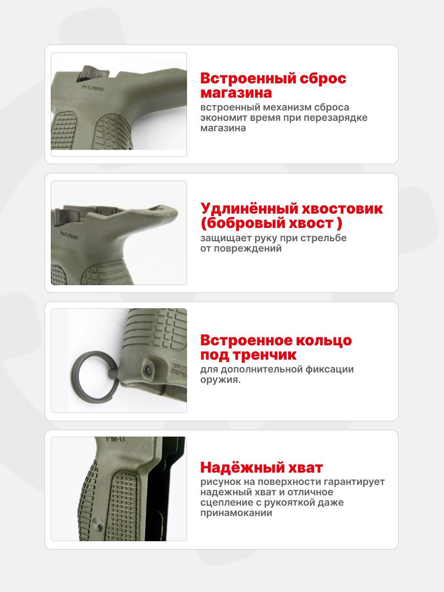 Рукоятка Fab Defense PM-G накладка на ПМ с рычагом сброса магазина для Правши, Зеленый