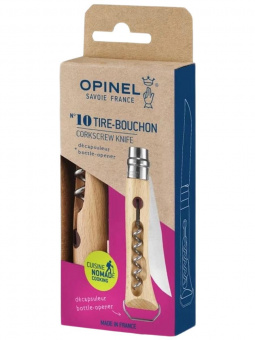 Нож Opinel №10 клинок 10см, нержавеющая сталь, рукоять бук, со штопором (002578)