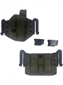 Комплект Кобура / Подсумок под 2 магазина для ПМ Tactical Warrior, Олива / Пятка ПМ +2 для штатной рукоятки - 2шт, Легальный Арсенал