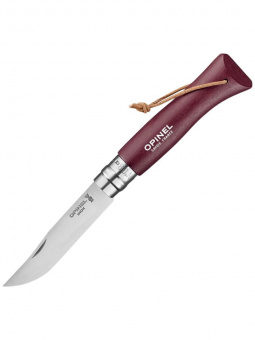 Нож Opinel №08 TREKKING клинок 8,5см, нержавеющая сталь, кожаный темляк, бордовый (002213)