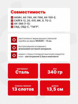 Кронштейн-база ЭСТ Weaver АК-Б для АК/Сайга/Вепрь