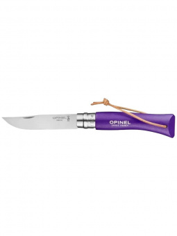 Нож Opinel №07 TREKKING клинок 8см, нержавеющая сталь, кожаный темляк, фиолетовый (002205)
