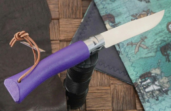 Нож Opinel №07 TREKKING клинок 8см, нержавеющая сталь, кожаный темляк, фиолетовый (002205)