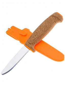 Нож Morakniv Floating Serrated Knife, нержавеющая сталь, рукоять пробка, оранжевый (13131)