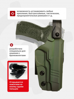 Комплект Кобура на выносной платформе / Накладка на рукоятку / Подсумок под 2 магазина для ПЯ Tactical Warrior, Олива