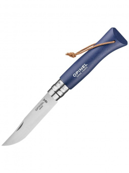Нож Opinel №08 TREKKING клинок 8,5см, нержавеющая сталь, кожаный темляк, синий (002212)