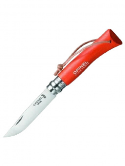 Нож Opinel №08 TREKKING клинок 8,5см, нержавеющая сталь, кожаный темляк, красный (001705)