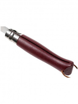 Нож Opinel №08 TREKKING клинок 8,5см, нержавеющая сталь, кожаный темляк, бордовый (002213)