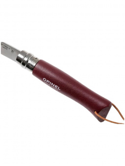 Нож Opinel №08 TREKKING клинок 8,5см, нержавеющая сталь, кожаный темляк, бордовый (002213)