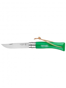 Нож Opinel №07 TREKKING клинок 8см, нержавеющая сталь, кожаный темляк, зеленый (002210)