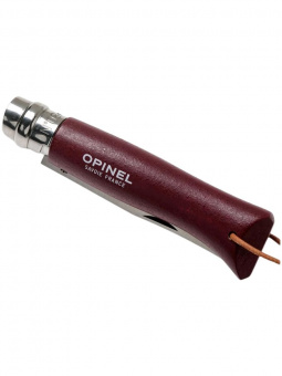 Нож Opinel №08 TREKKING клинок 8,5см, нержавеющая сталь, кожаный темляк, бордовый (002213)