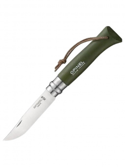Нож Opinel №08 TREKKING клинок 8,5см, нержавеющая сталь, кожаный темляк, хаки (001703)