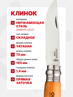 Нож Opinel Tradition №06 клинок 7см, нержавеющая сталь, рукоять бук (123060)