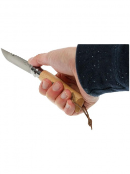 Нож Opinel №08 клинок 8,5см, нержавеющая сталь, рукоять бук, кожаный темляк (001321)