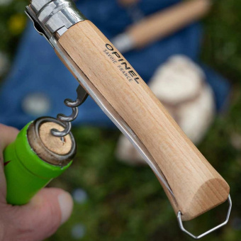 Нож Opinel №10 клинок 10см, нержавеющая сталь, рукоять бук, со штопором (002578)