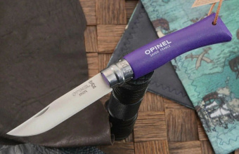 Нож Opinel №07 TREKKING клинок 8см, нержавеющая сталь, кожаный темляк, фиолетовый (002205)
