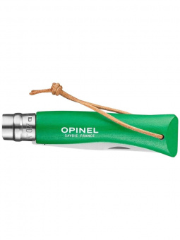 Нож Opinel №07 TREKKING клинок 8см, нержавеющая сталь, кожаный темляк, зеленый (002210)
