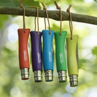 Нож Opinel №07 TREKKING клинок 8см, нержавеющая сталь, кожаный темляк, голубой (002206)