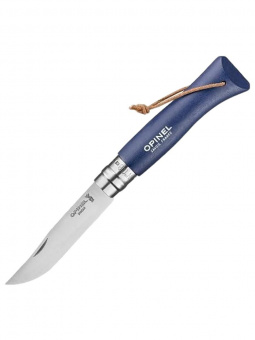Нож Opinel №08 TREKKING клинок 8,5см, нержавеющая сталь, кожаный темляк, синий (002212)