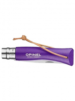 Нож Opinel №07 TREKKING клинок 8см, нержавеющая сталь, кожаный темляк, фиолетовый (002205)