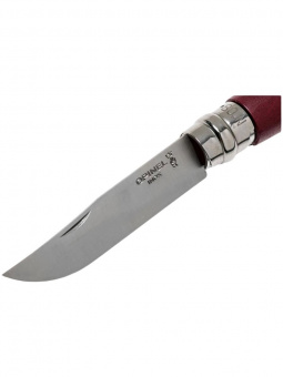 Нож Opinel №08 TREKKING клинок 8,5см, нержавеющая сталь, кожаный темляк, бордовый (002213)