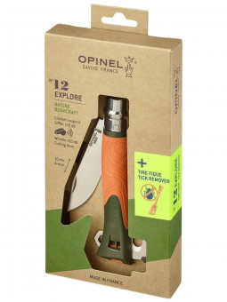 Нож Opinel №12 Explore c инструментом для удаления клещей, нержавеющая сталь, оранжевый (002454)