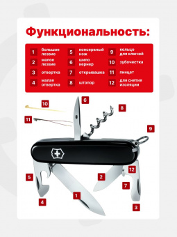 Нож Victorinox Spartan 91мм, 12 функций, черный (1.3603.3)