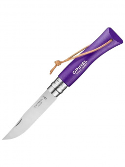 Нож Opinel №07 TREKKING клинок 8см, нержавеющая сталь, кожаный темляк, фиолетовый (002205)