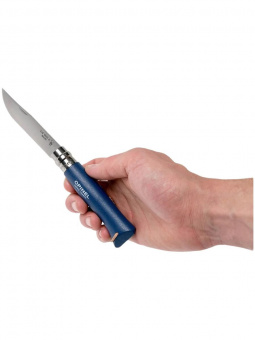 Нож Opinel №08 TREKKING клинок 8,5см, нержавеющая сталь, кожаный темляк, синий (002212)