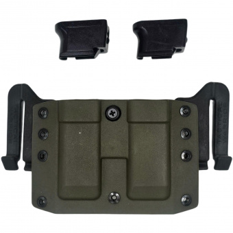 Комплект Подсумок спаренный под 2 магазина ПМ Tactical Warrior, Олива + Крышка-утяжелитель магазина ПМ+2 для штатной рукоятки - 2шт, Легальный Арсенал