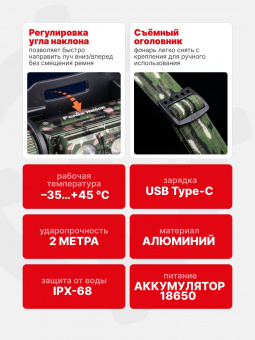 Фонарь Fenix HM60RCm налобный 1200 люмен, Камуфляж