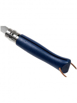 Нож Opinel №08 TREKKING клинок 8,5см, нержавеющая сталь, кожаный темляк, синий (002212)