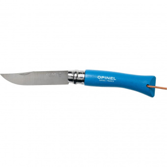 Нож Opinel №07 TREKKING клинок 8см, нержавеющая сталь, кожаный темляк, голубой (002206)