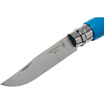 Нож Opinel №07 TREKKING клинок 8см, нержавеющая сталь, кожаный темляк, голубой (002206)