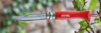 Нож Opinel №08 TREKKING клинок 8,5см, нержавеющая сталь, кожаный темляк, красный (001705)