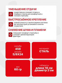 Дульный тормоз Silencerco ASR Кал, 458 AC1733 на резьбу 5/8x24