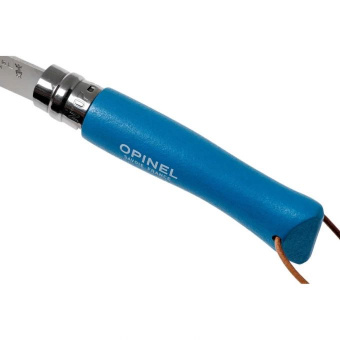 Нож Opinel №07 TREKKING клинок 8см, нержавеющая сталь, кожаный темляк, голубой (002206)